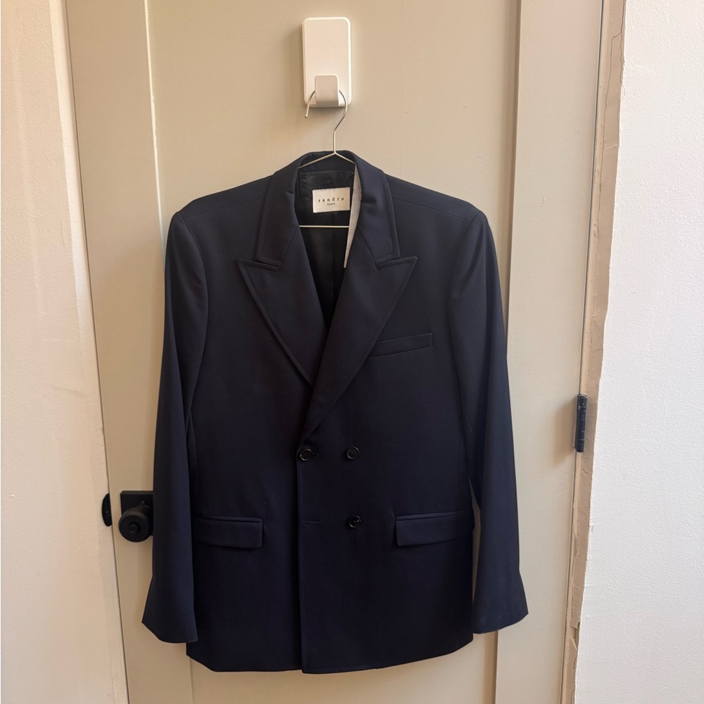 Sandro Navy Double-Breasted Blazer